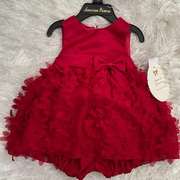 american princess red dress American Princess Girls Six 6 Dress Red Lace Pearl Waist Christmas Holiday Event